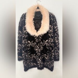 Black Rivet Black and Cream Floral Teddy Jacket